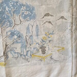 Mid-Century  Marion V Dorn Tablecloth Chinoiserie Blossom Linen 50" X 50" Square